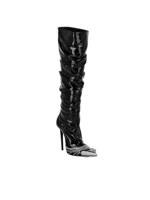 crystal-embellished patent leather boots