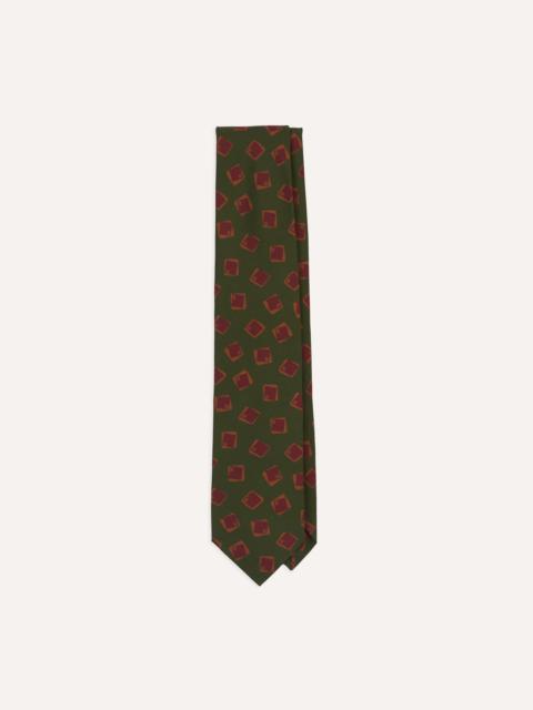 Drake's Green Jumbled Tile Print Silk Self Tipped Tie