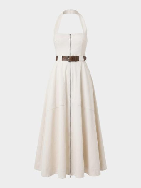 NICHOLAS Anastasia Belted Halter Cotton Midi Dress