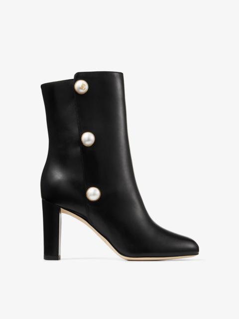 Rina 85
Black Nappa Leather Mid-Calf Boots with Pearls