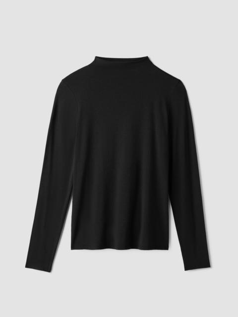 EILEEN FISHER Sheer Cotton Blend Knit Funnel Neck Top