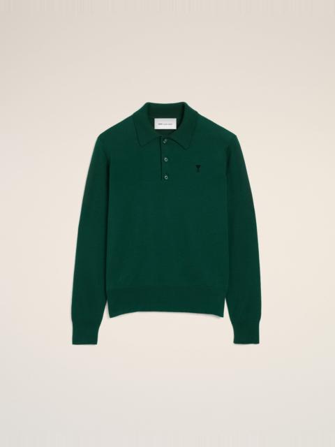 AMI Paris GREEN WOOL POLO WITH AMI DE COEUR