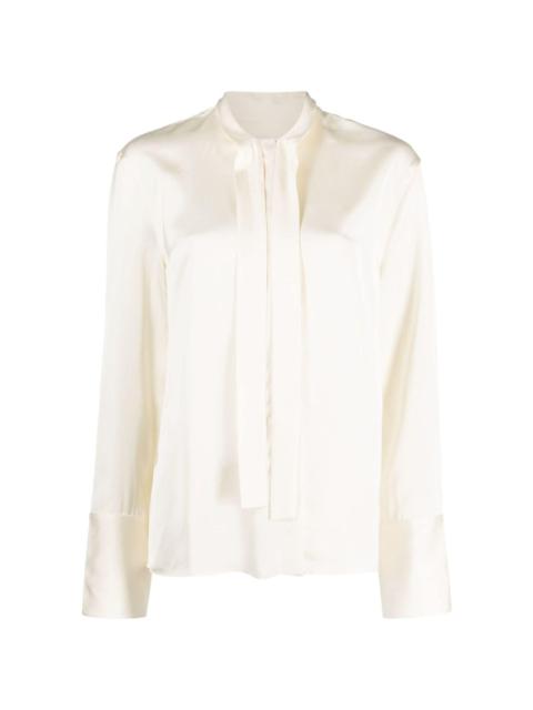 satin-finish tie-neck blouse