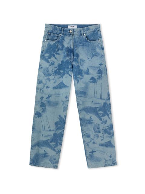 MSGM Jeans with straight legs and "surfer" laser processing