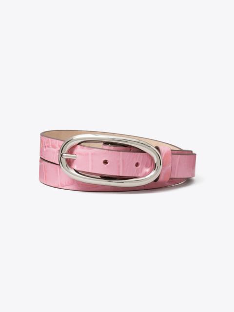 TORY BURCH Pierced Embossed Croc Large Buckle Belt