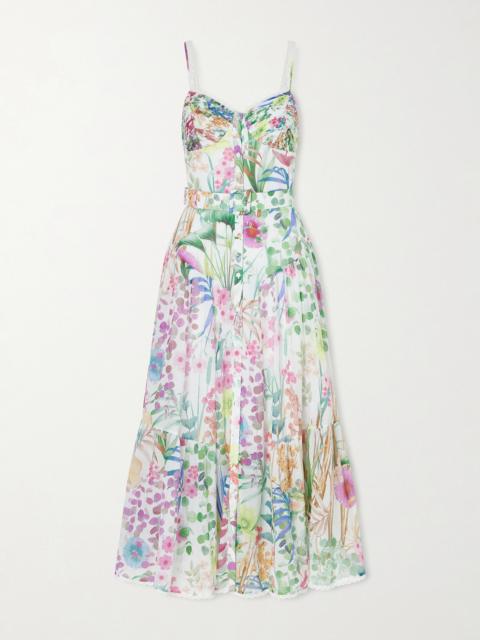 Charo Ruiz Cael Pleated Paneled Floral-print Cotton-blend Voile Midi Dress
