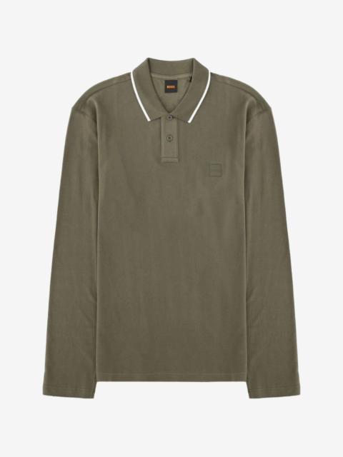 BOSS long-sleeve tipping-detail polo shirt