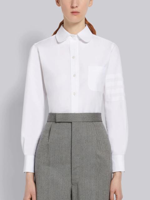 White Supima Cotton Oxford Satin Weave 4-Bar Long Sleeve Round Collar Shirt