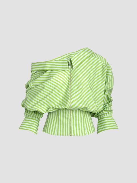 SILVIA TCHERASSI Women's Skye Striped Cotton Asymmetric Blouse - Green Stripes