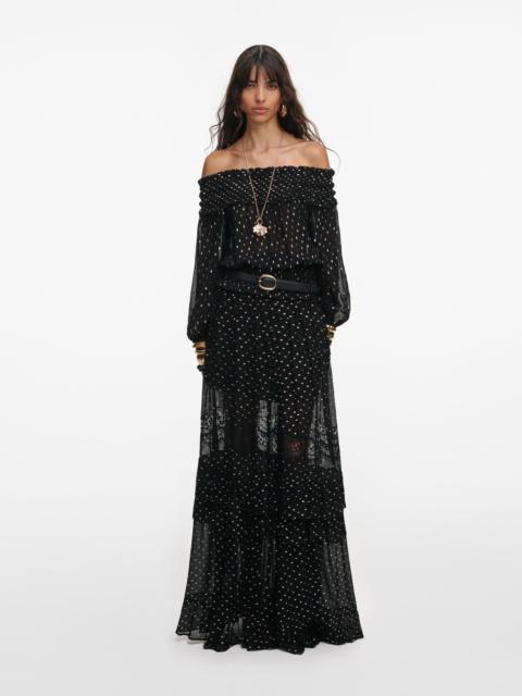 self-portrait Black And Gold Chiffon Lace Maxi Skirt