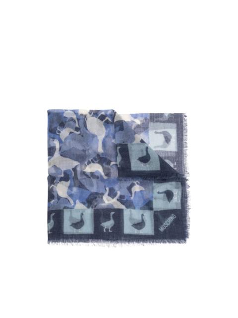 Moschino duck-print frayed-trim cashmere scarf