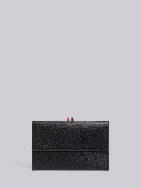 Thom Browne Black Pebbled Calfskin Flap Folio