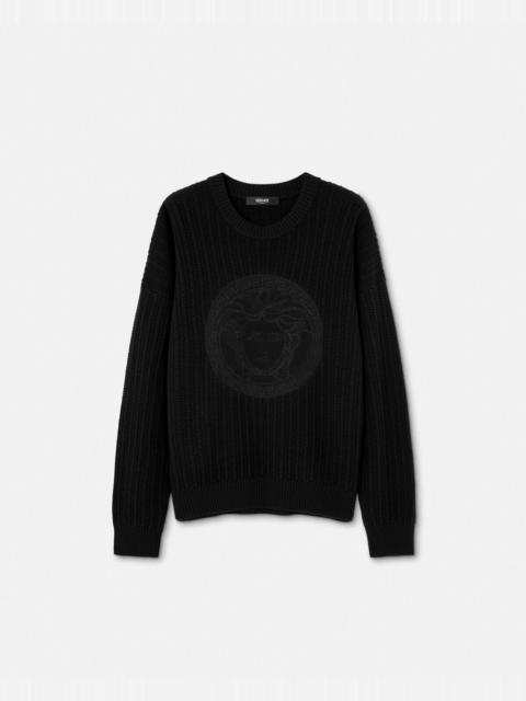 Embroidered Medusa Cable-Knit Sweater