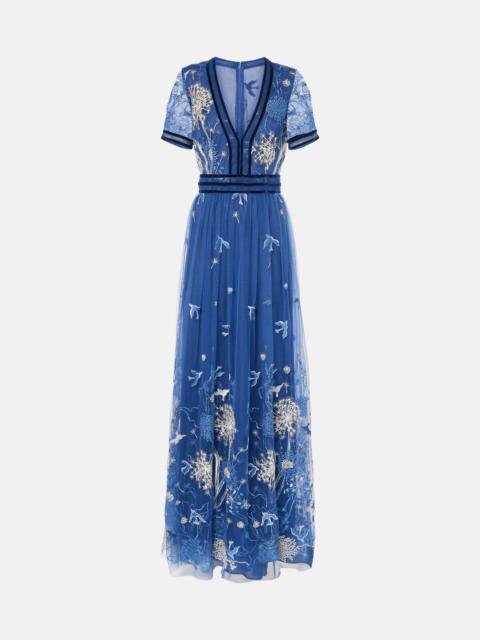 COSTARELLOS Floral embroidered gown