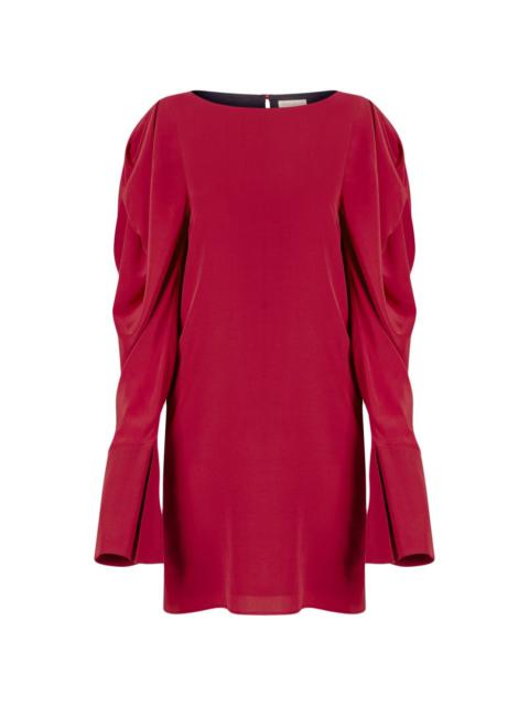 ruched-sleeve silk mini dress