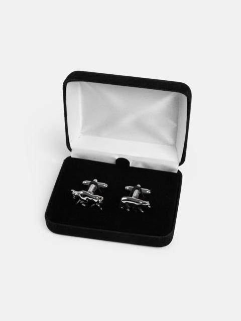 J. PRESS MADE-IN-USA BULL AND BEAR SILVER FINISH CUFFLINKS