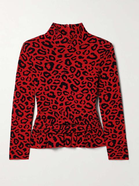 MARIE ADAM-LEENAERDT Ruched jacquard-knit peplum top Red