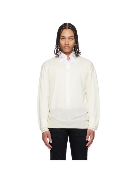 TOM FORD Off-White Fine Gauge Cashmere LS V-Neck Sweater