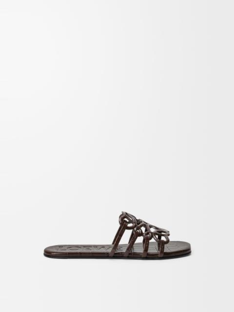 Loewe Petal Anagram slide in croc-embossed calfskin