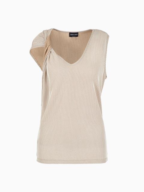 Ribbed viscose crew-neck top