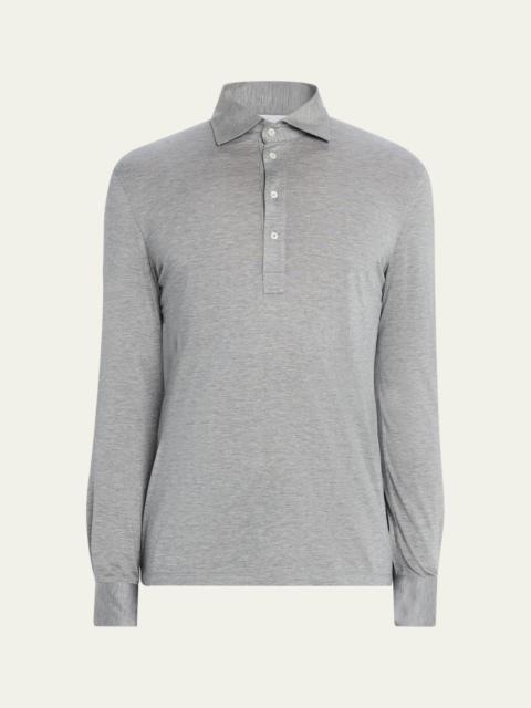Brunello Cucinelli Men's Silk and Cotton Jersey Long-Sleeve Polo Shirt