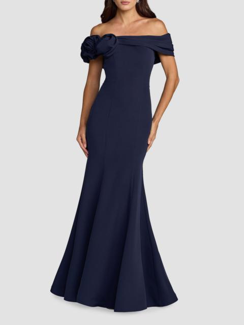 MAC DUGGAL Women's Ieena One Satin Off-The-Shoulder Gown - Navy