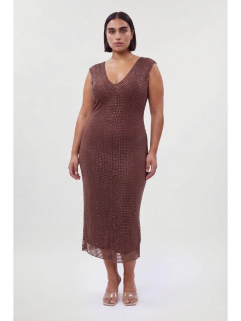 KAREN MILLEN Plus Size Premium Crystal Embellished Jersey Sleeveless Plunge Neck Midi Dress