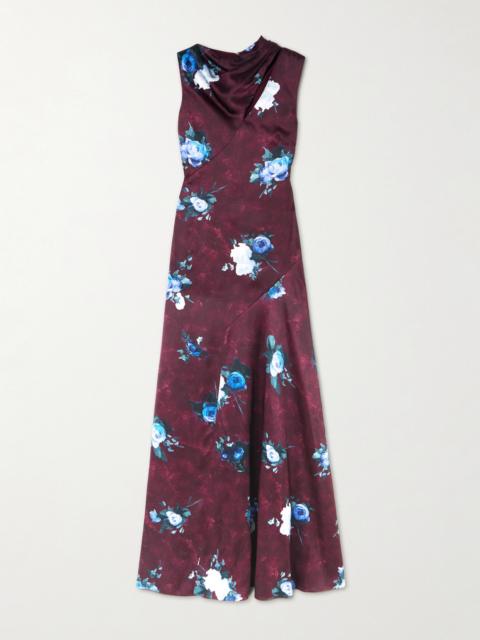 Erdem Asymmetric Cutout Floral-print Duchesse-satin Gown