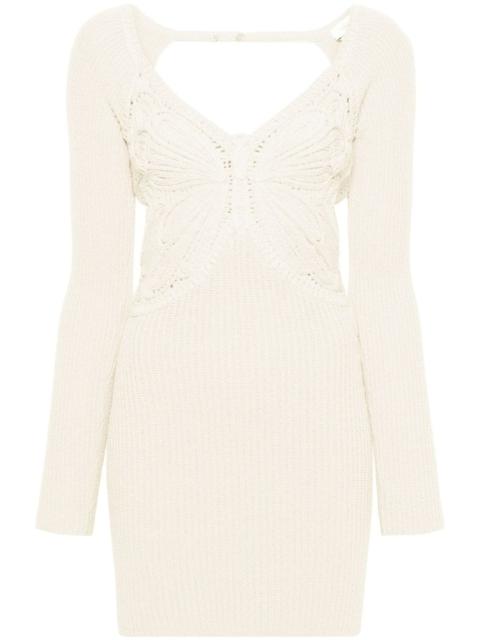 Blumarine butterfly-embroidered ribbed midi dress