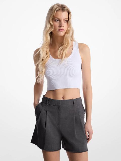 MICHAEL KORS Frayed Stretch Wool Pleated Shorts