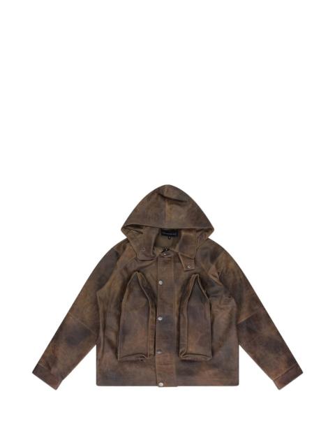WHO DECIDES WAR hooded pocket leather jacket
