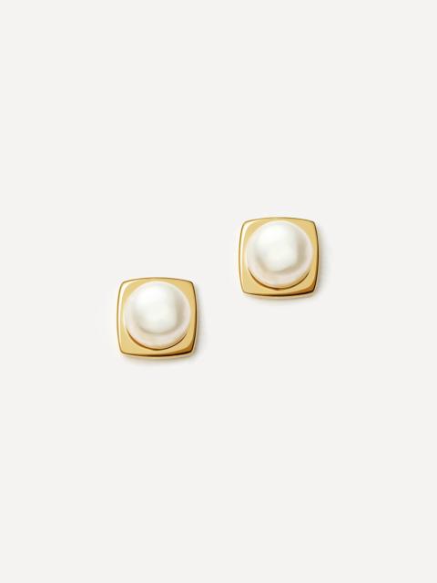 MISSOMA 18ct Gold-Plated Vermeil Silver Button Pearl Square Stud Earrings