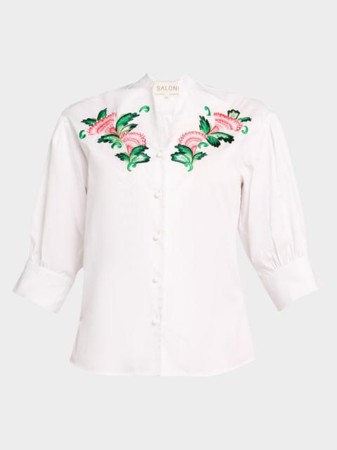 SALONI Tavi-B Embroidered Puff-Sleeve Shirt