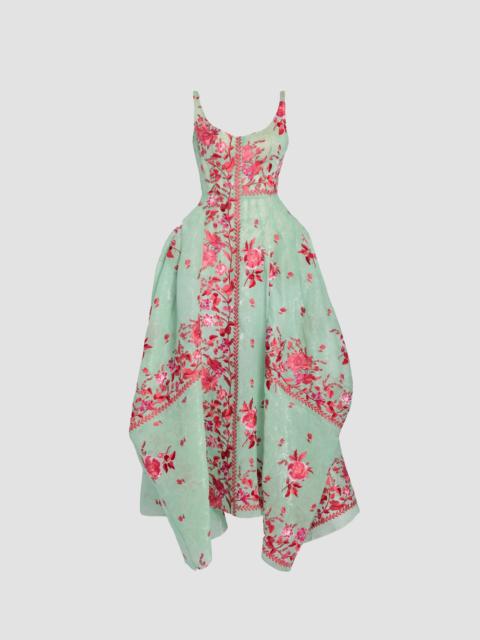 Erdem EMBROIDERED ORGANZA DRAPED MIDI DRESS