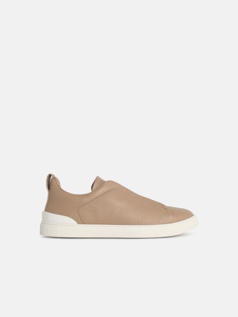 ZEGNA 'TRIPLE STITCH' BEIGE GRENADE LEATHER SNEAKERS