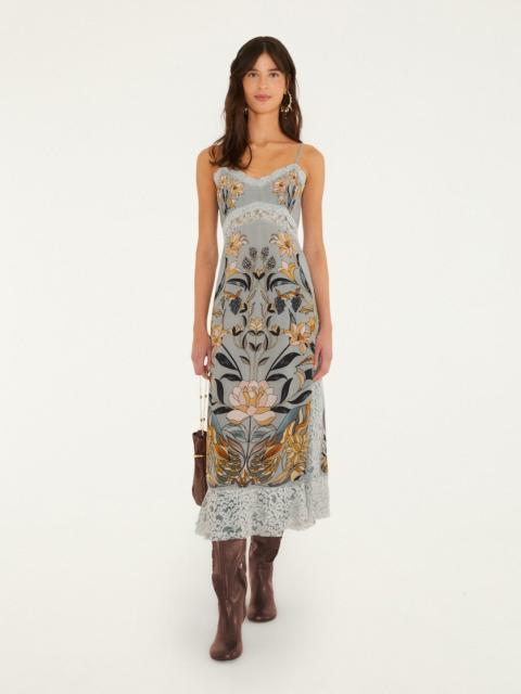 FARM RIO Stained Glass Beauty Lace Slip Midi Dress