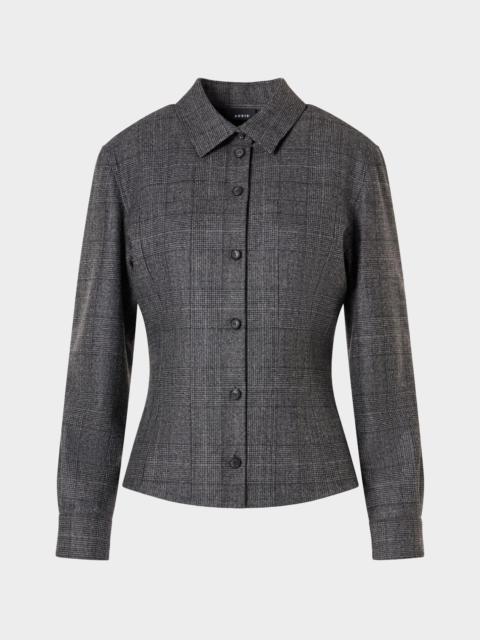 AKRIS Wool Flannel Prince of Wales Button-Down Blouse