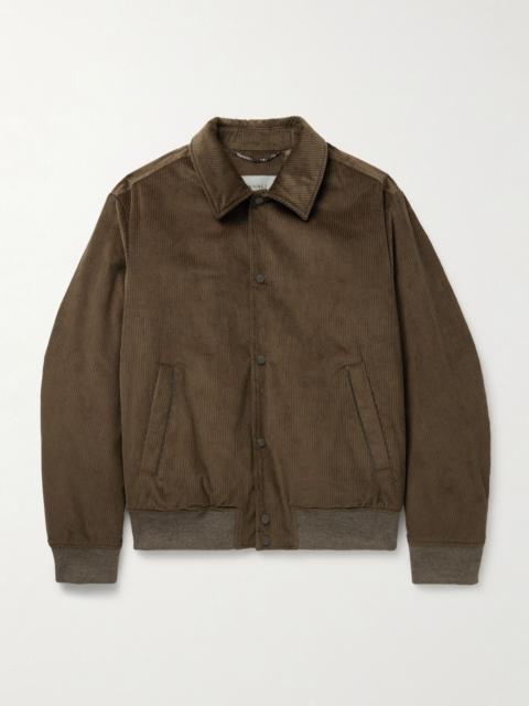 Canali Leather-Trimmed Cotton-Corduroy Blouson Jacket Green