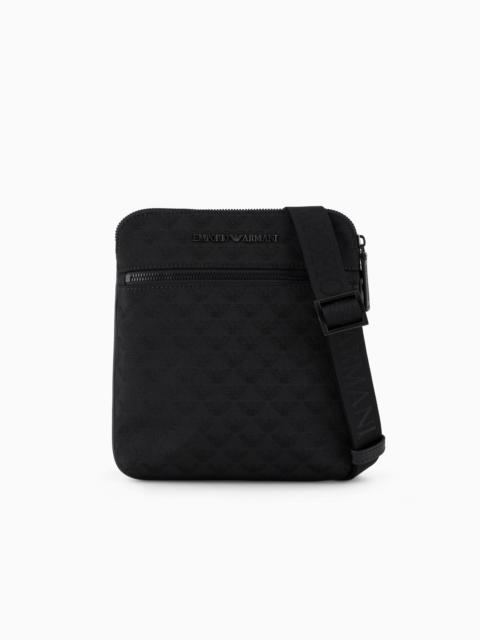 EMPORIO ARMANI Flat nylon shoulder bag with all-over jacquard eagle