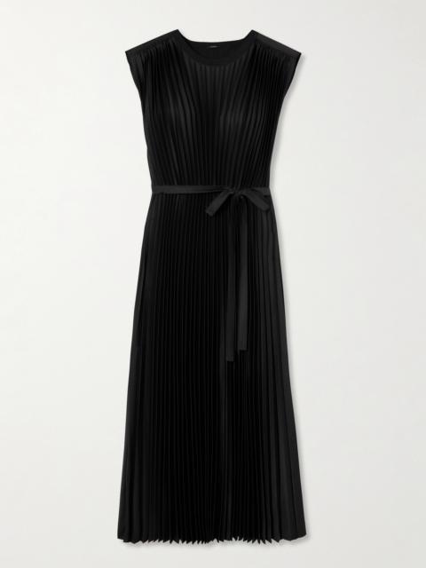 JOSEPH Volta Belted Plissé Satin Midi Dress