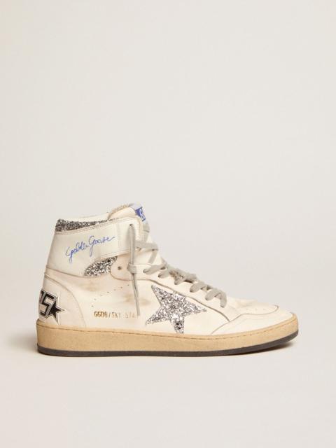 Golden Goose Sky-Star sneakers with signature on the ankle and silver glitter inserts