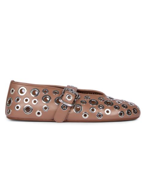 Alaïa Women's Grommet Ballet Flats - Beige Vieux Rose