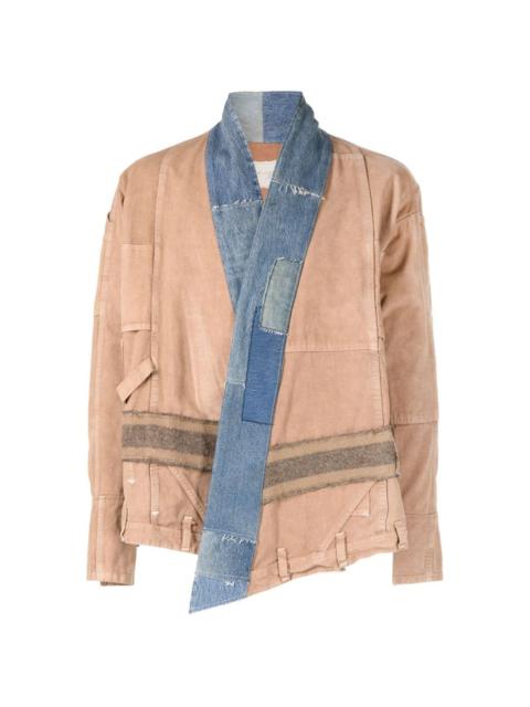 Greg Lauren patchwork-design denim-trim jacket