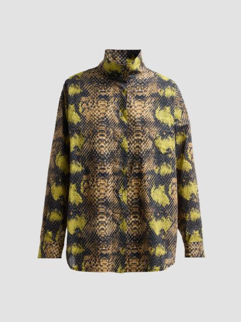 R13 Women's Tall Collar Boyfriend Button-Up Overshirt - Brown Green Snake