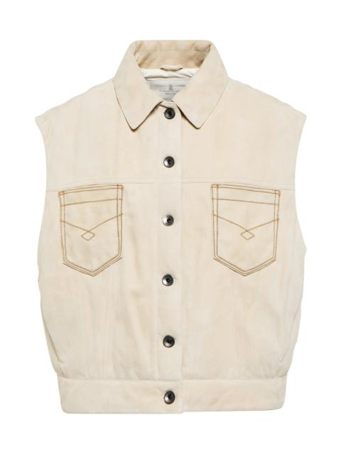 Brunello Cucinelli Embellished suede down vest
