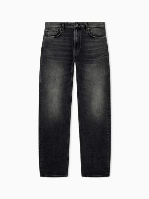 EMPORIO ARMANI REGULAR FIT FIVE-POCKET COTTON DENIM JEANS WITH FADING