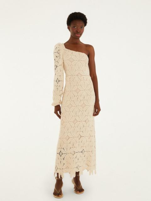 FARM RIO Off-White One-Shoulder Crochet Flower Maxi Dress