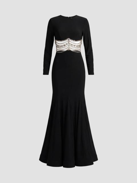 MAC DUGGAL Women's Crystal-Embellished Sheer Jersey Trumpet Gown - Black