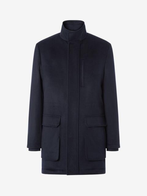 CORNELIANI Melange navy blue cashmere blend caban coat