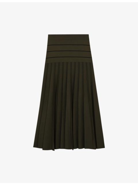 REISS Alice Stripe Pleated Knitted Midi Skirt